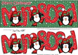 Large Dl Xmas Mum N Dad with Penguins Quick Card N Decoupage