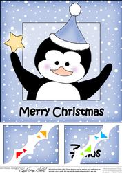 8 x 8 Christmas Penguin Scalloped Corner Topper
