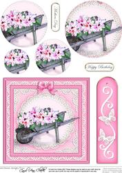 Flower Filled Wheelbarrow Quick Card with Circle Pyramage