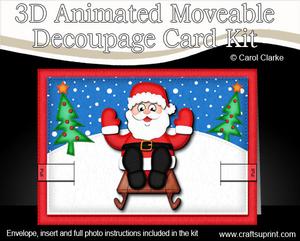 3D Xmas Sledging Santa Animated Moveable Decoupage Card