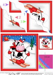 Xmas Skiing Milly Moo Cow Wavy Corner Side Stacker Topper