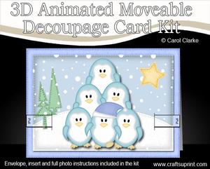 3D Xmas Penguins Animated Moveable Decoupage Card Kit