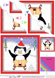 Xmas Sledging Penguin Wavy Corner Side Stacker