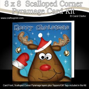 8 x 8 Rudolph Fun Novelty Xmas Card Kit N Scalloped Corners
