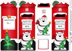 Xmas Polar Bear Postbox Shaped Card N 3D Decoupage