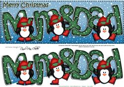 Large Dl Xmas Mum N Dad with Penguins Quick Card N Decoupage