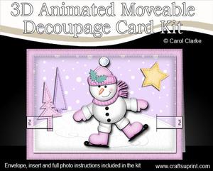 3D Xmas Skating Snowman Animated Moveable Decoupage Card