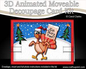 Xmas Percy the Turkey Animated Moveable Decoupage Card Kit