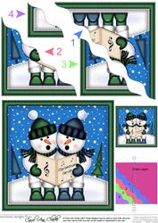 Xmas Singing Snowmen Wavy Corner Side Stacker
