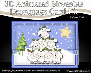 3D Xmas Lambs Animated Moveable Decoupage Card Kit