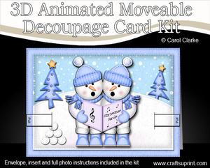 3D Xmas Singing Snowmen Animated Moveable Decoupage Card