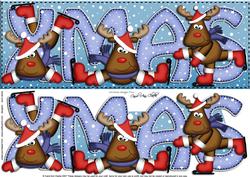 Large Dl Xmas Rudolph Quick Card with 3D Decoupage