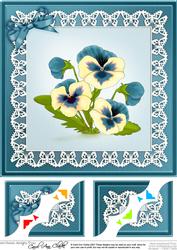 8 x 8 Pansy on Butterfly Lace Scalloped Corner Topper