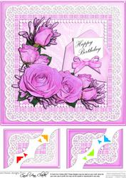 8 x 8 Birthday Roses Lace N Pearls Scalloped Corner Topper