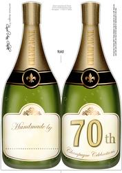Large Dl 70th Champagne Bottle Shaped Card