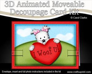 3D Jess the Westie's Heart Animated Moveable Decoupage Card