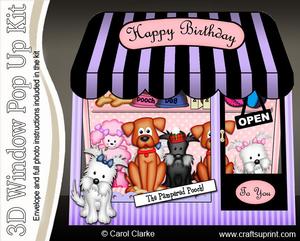 3D Pampered Pooch Window Pop Up Card Decoupage N Envelope