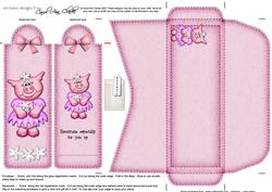 Isa Piggy's Flower Bookmark Card N Envelope
