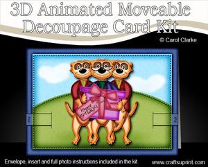 3D Meerkat Birthday Animated Moveable Decoupage Card Kit