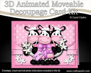3D Moo Cow's Present Animated Moveable Decoupage Card Kit