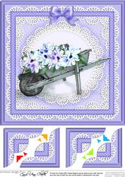 8 x 8 Flower Filled Wheelbarrow Scalloped Corner Topper