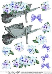 Flower Filled Wheelbarrow 3D Decoupage Sheet