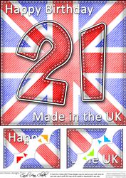 8 x 8 Flying the Flag Uk 21st Birthday Scalloped Topper