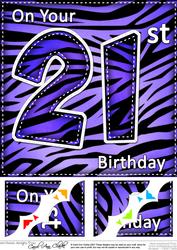 8 x 8 Fun Zebra Striped 21st Birthday Scalloped Topper