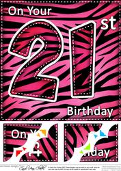 8 x 8 Fun Zebra Striped 21st Birthday Scalloped Topper