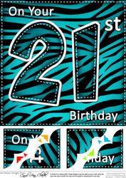 8 x 8 Fun Zebra Striped 21st Birthday Scalloped Topper