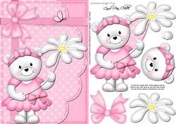 A5 Teddy Tess's Flower Quick Card N 3D Decoupage