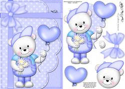 A5 Teddy Ted's Balloon Quick Card N 3D Decoupage