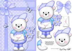 A5 Teddy Ted's Love Letter Quick Card N 3D Decoupage