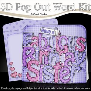 3D Birthday Sister Pop Out Word Card Kit