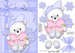 A5 Teddy Ed's Heart Quick Card N 3D Decoupage