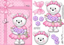 A5 Teddy Tess's Flowers Quick Card N 3D Decoupage