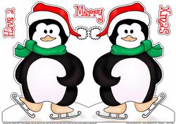 Christmas Skating Penguin Shaped Card
