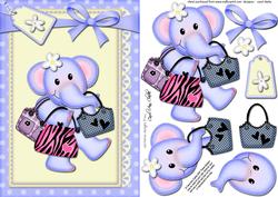 A5 Lola Elephant Goes Shopping Quick Card N 3D Decoupage
