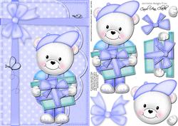 A5 Teddy Ed's Present Quick Card N 3D Decoupage