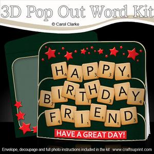 3D Pop Out Word Game Birthday Friend Word Card Kit