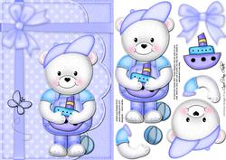 A5 Teddy Ed's Boat Quick Card N 3D Decoupage