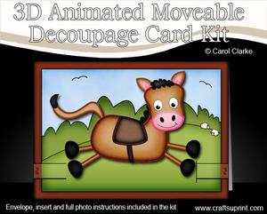 3D Gi Gi the Horse Animated Moveable Decoupage Card Kit