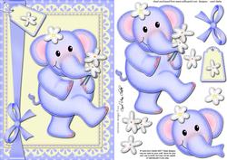 A5 Lola Elephant's Flowers Quick Card N 3D Decoupage