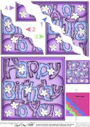 Happy Birthday Flowers Wavy Corner Side Stacker Topper