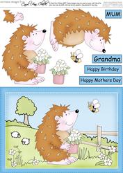 A5 Cute Hedgehog Quick Card N 3D Decoupage