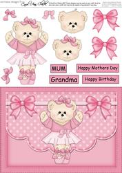 A5 Ballet Teddy Quick Card N 3D Decoupage