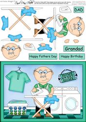 A5 Bert Does the Ironing Quick Card N 3D Decoupage