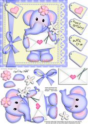 Lola Elephant's Letter Quick Card N 3D Decoupage