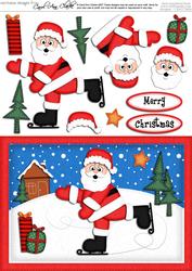 A5 Xmas Skating Santa Quick Card N 3D Decoupage