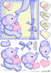 Lil Elephant's Heart Quick Card N 3D Decoupage
